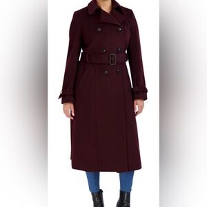 NWT Cole Haan wine color Women's Double-Breasted belted Coat size 12